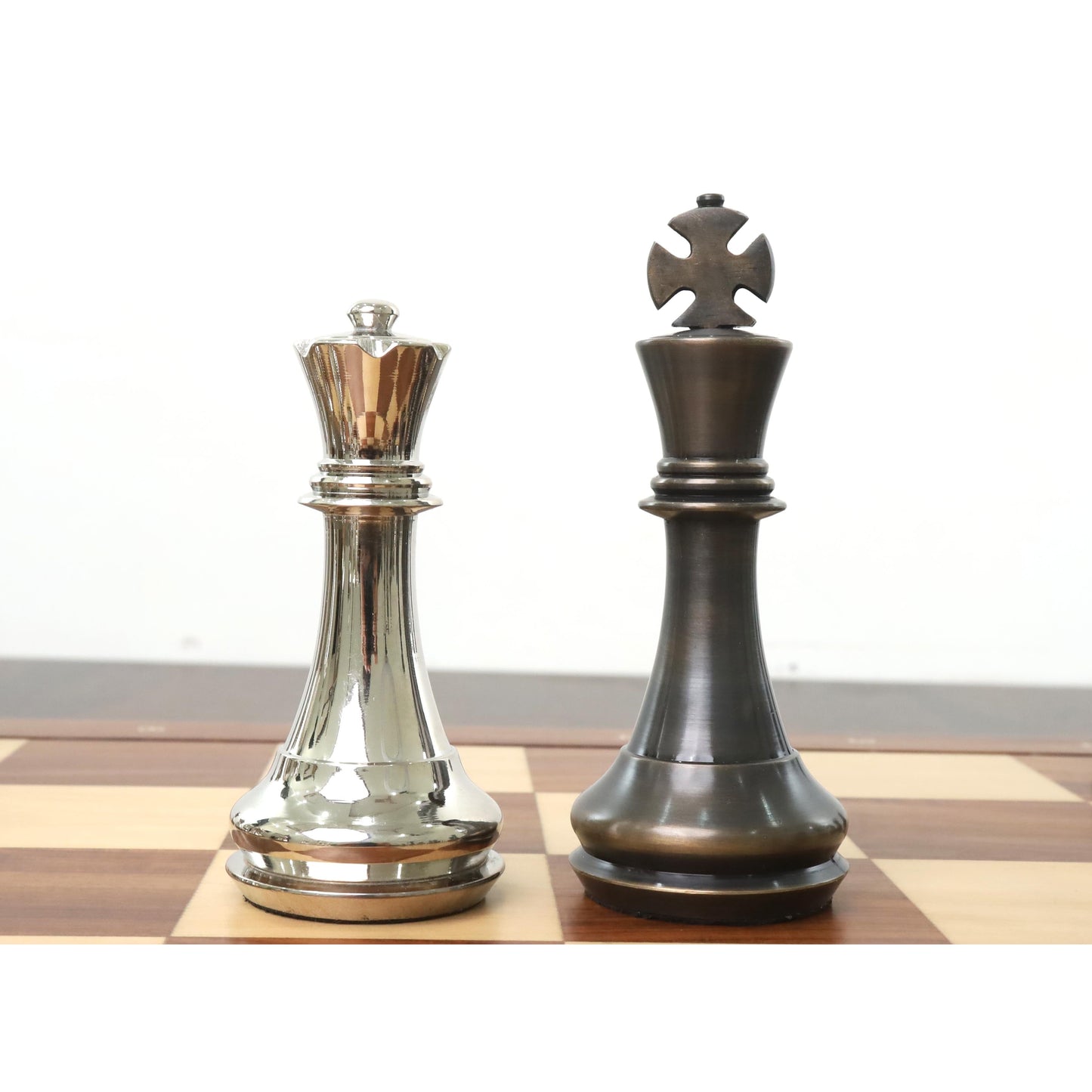 4.3" Staunton Inspired Brass Metal Luxury Chess Set- Chess Pieces Only Set-Silver & Antique