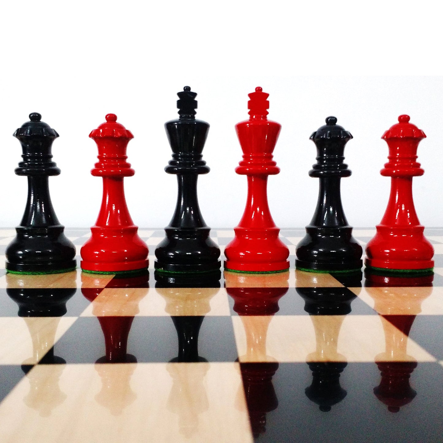 3.8" Red & Black Painted Chess Set- Chess Pieces Only - Staunton Design- Weighted Boxwood