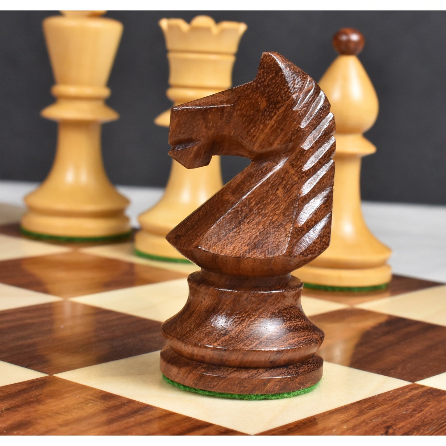 3.8" Romanian Hungarian Chess Set- Chess Pieces Only - Weighted Golden Rosewood