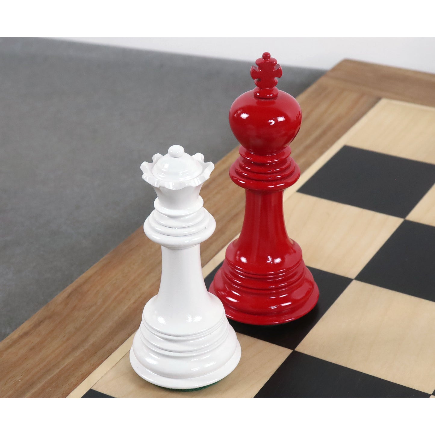 Combo of Mogul Staunton Lacquered Chess Pieces with 23" Large Ebony & Maple Wood Chessboard and Storage Box