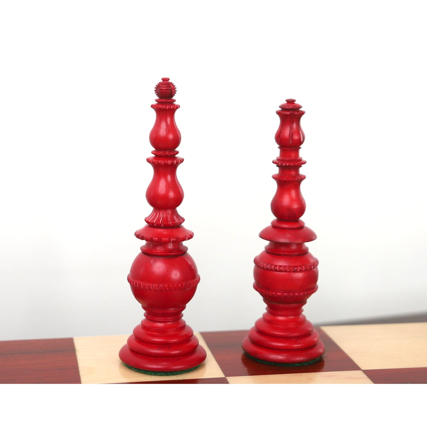 4.6″ Turkish Tower Pre-Staunton Chess Set- Chess Pieces Only-Crimson & White Camel Bone
