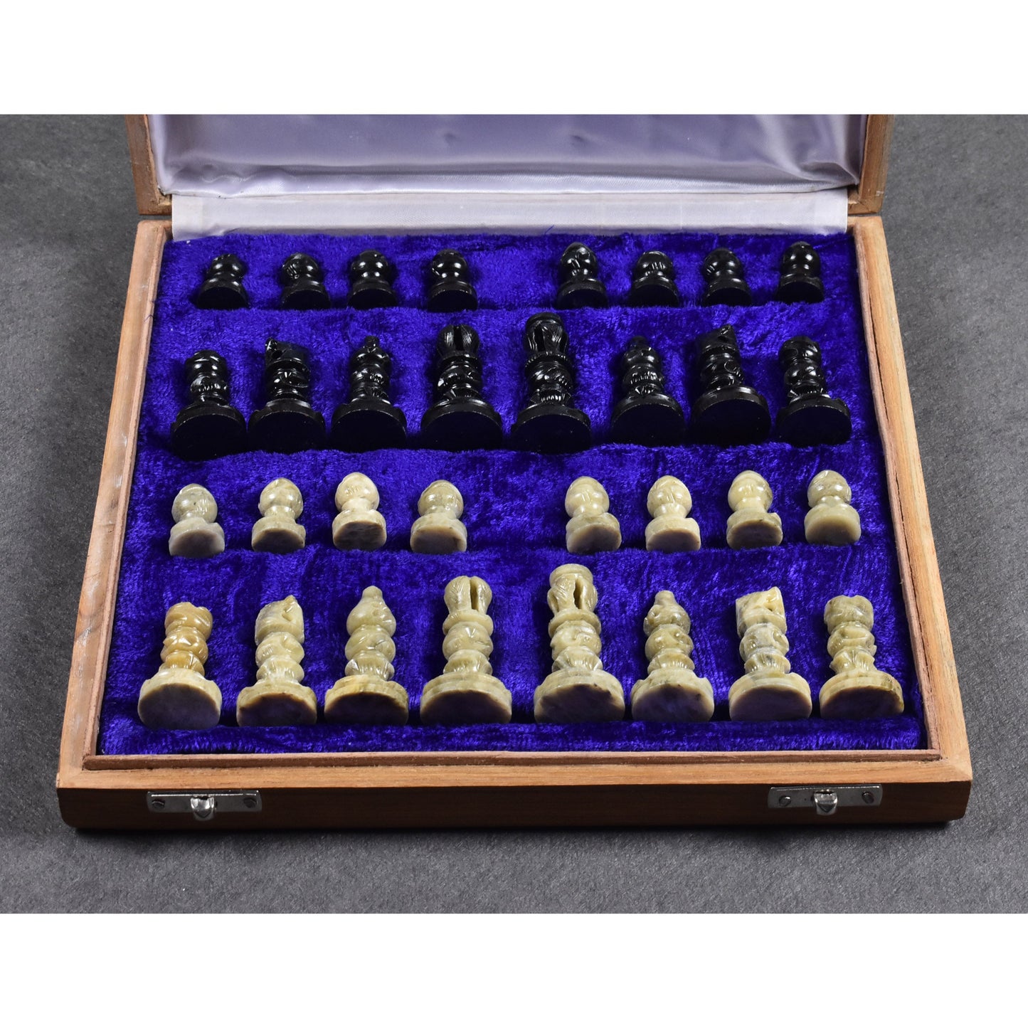 Soap Stone Handcarved Chess Pieces & Board Set - Includes Storage Case - 10" board