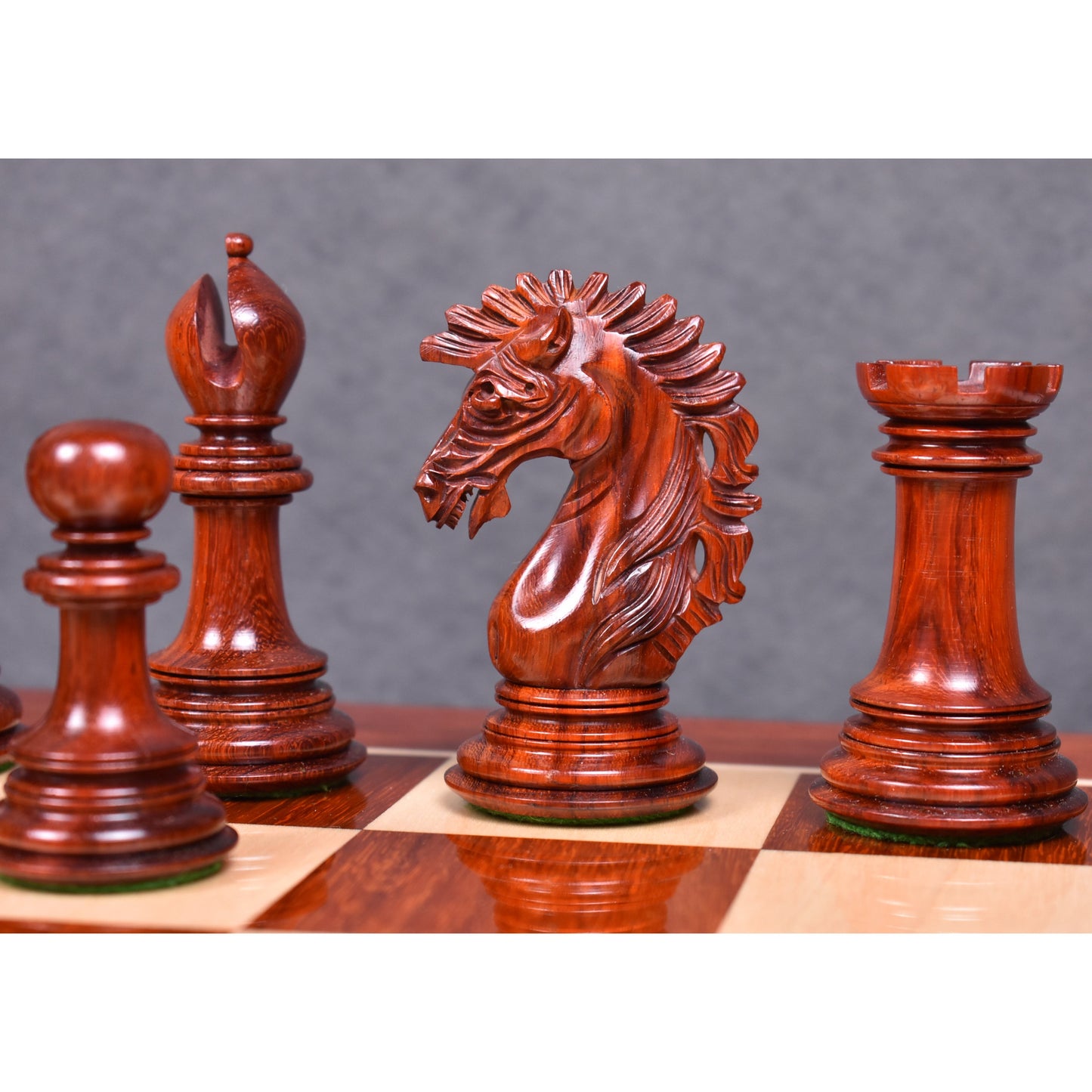 Combo of 4.6" Mogul Staunton Luxury Bud Rose Wood Chess Pieces with Chessboard and Storage Box