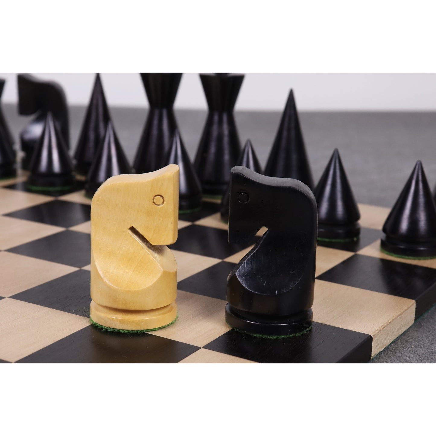 3.1" Russian Poni Minimalist Chess Set- Chess Pieces Only - Ebonised Boxwood & Boxwood