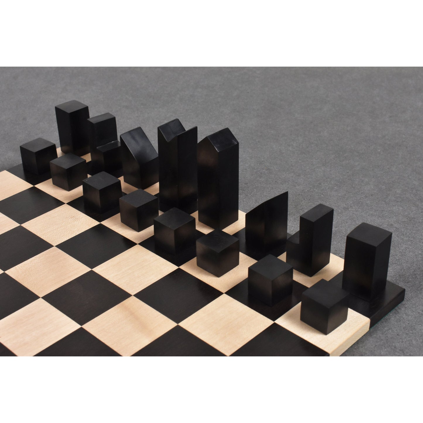 1966 Lanier Graham Chess pieces set in Ebonised Box & Ebony Wood Board-2.7" King