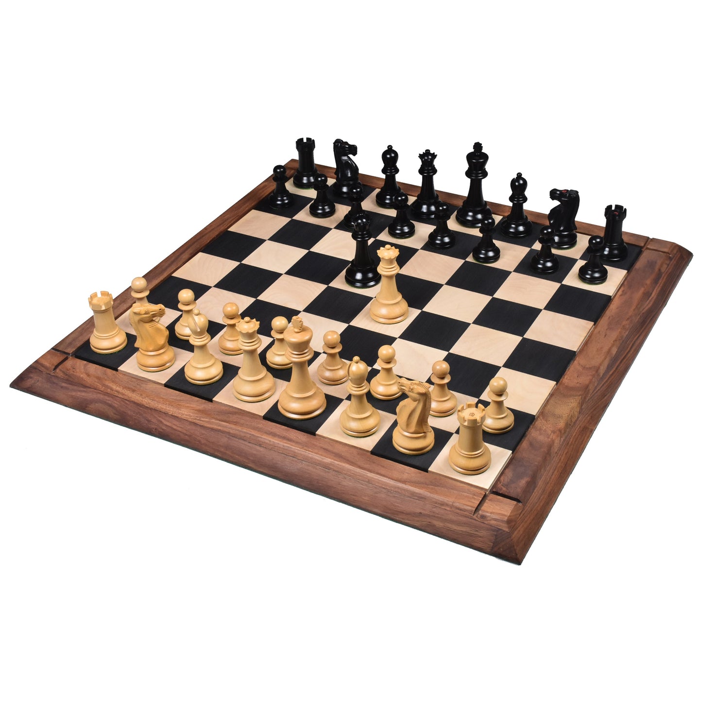 3.9" Lessing Staunton Chess Set- Chess Pieces Only - Natural Ebony Wood - Triple Weighted