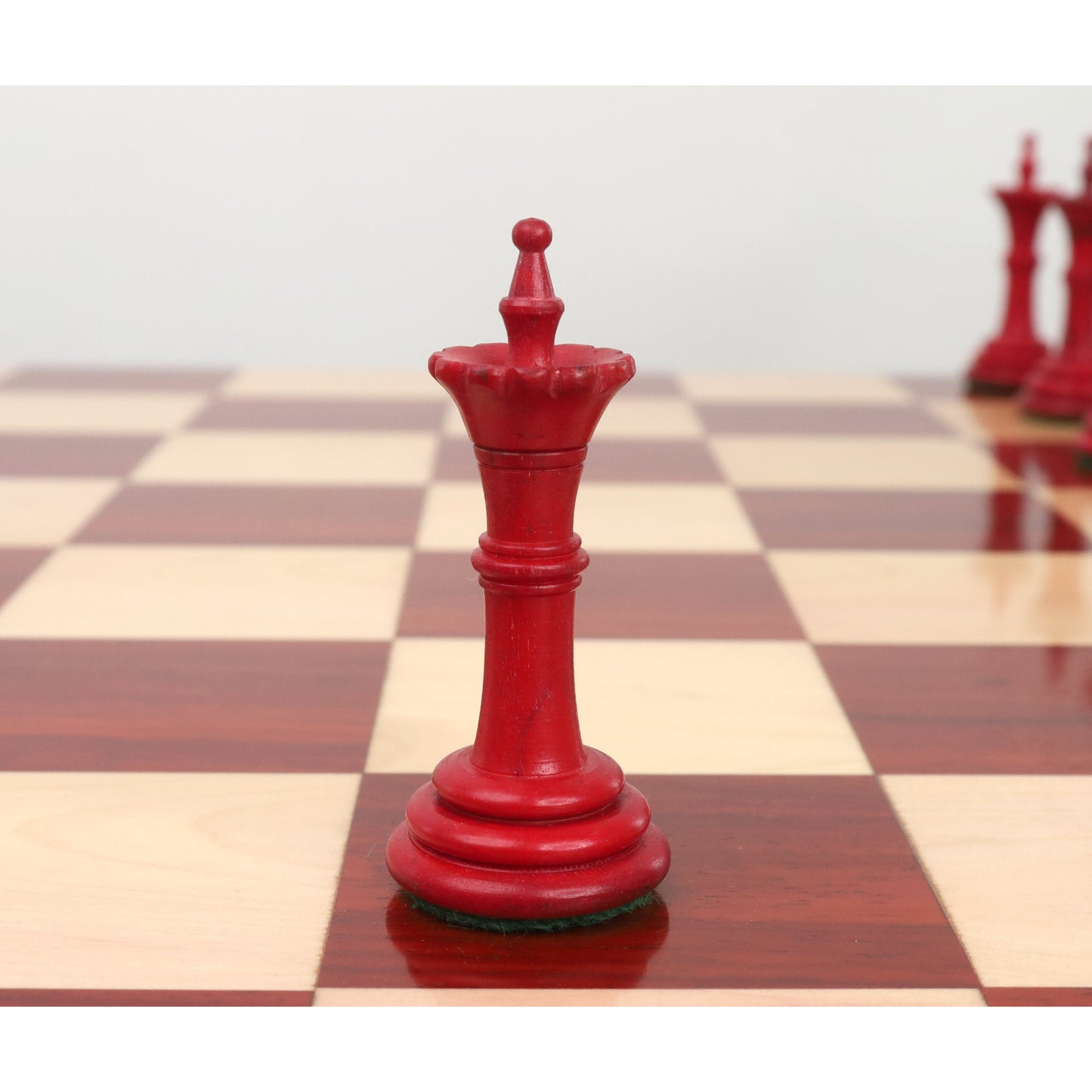 4.6″ Turkish Tower Pre-Staunton Chess Set- Chess Pieces Only-Crimson & White Camel Bone