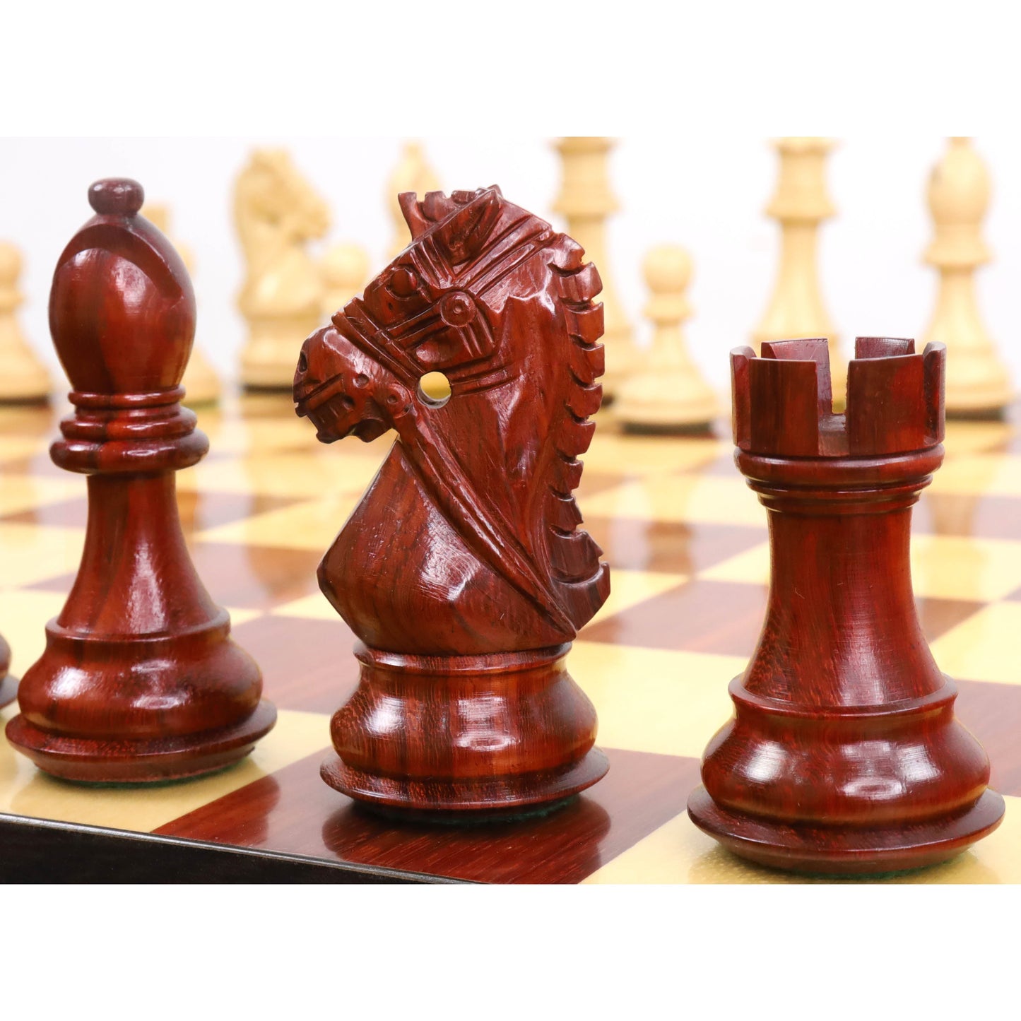 3.9" Bridle Staunton Luxury Chess Set- Chess Pieces Only - Bud Rosewood & Boxwood
