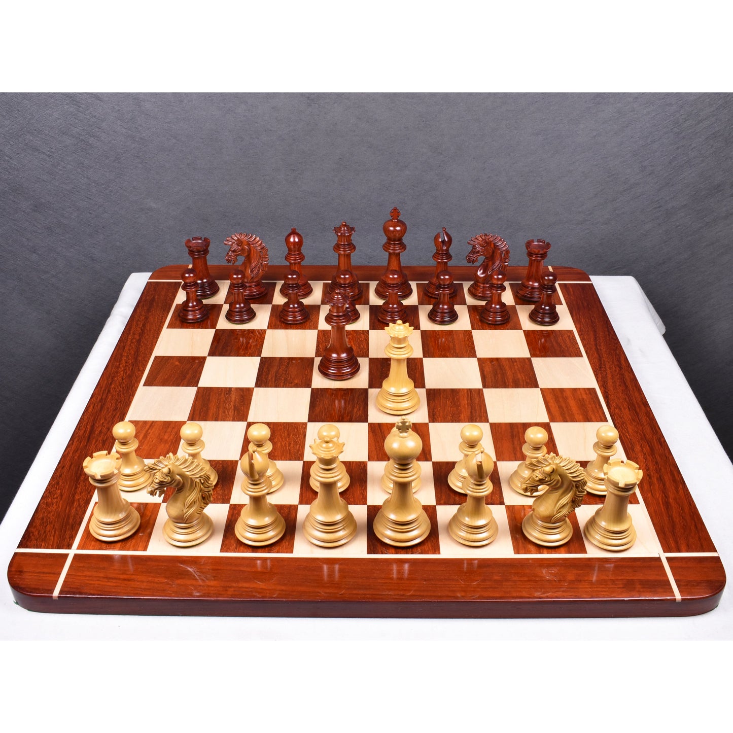 Combo of 4.6" Mogul Staunton Luxury Bud Rose Wood Chess Pieces with Chessboard and Storage Box