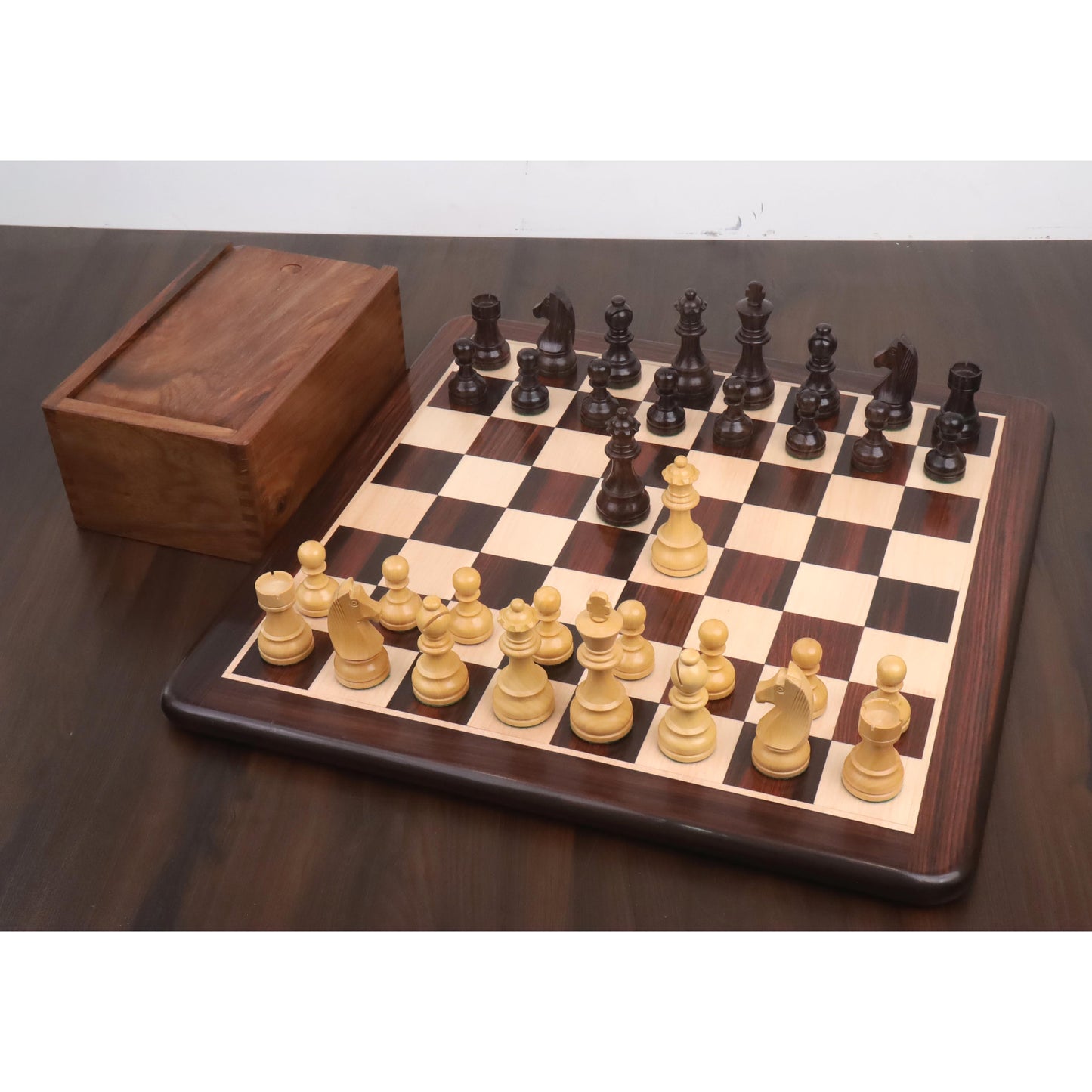 3.9" Tournament Chess Set Combo - Pieces in Rosewood with Board and Box
