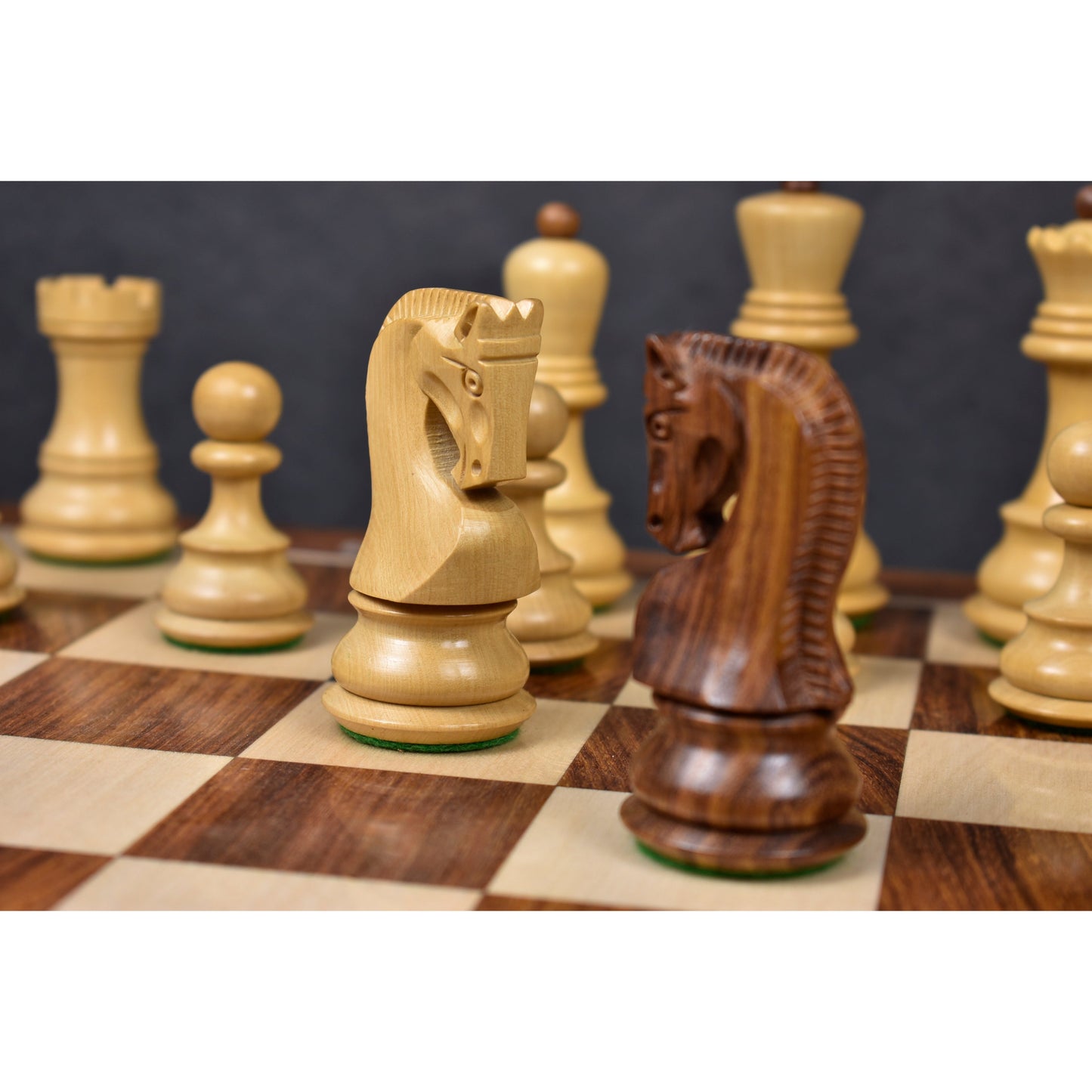 3.9" Russian Zagreb Chess Set- Chess Pieces Only - Weighted Golden Rosewood - Extra queens