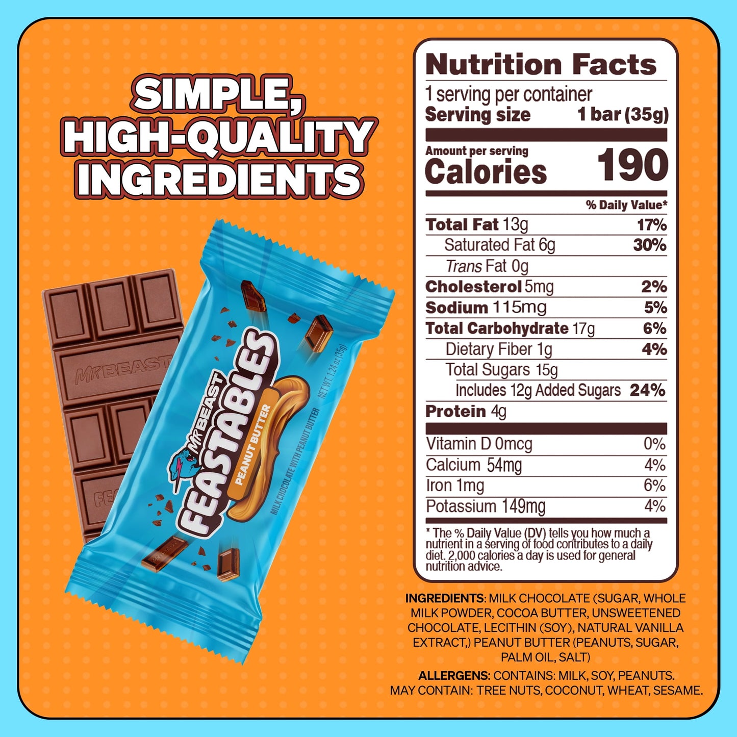 Mr Beast – Feastables Peanut Butter Chocolate Bar (35g)