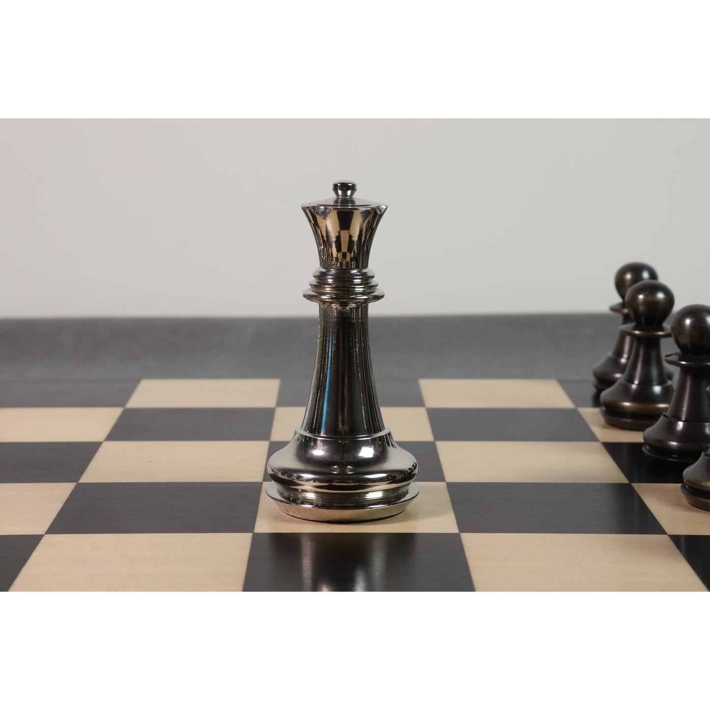 4.3" Staunton Inspired Brass Metal Luxury Chess Set- Chess Pieces Only Set-Silver & Antique