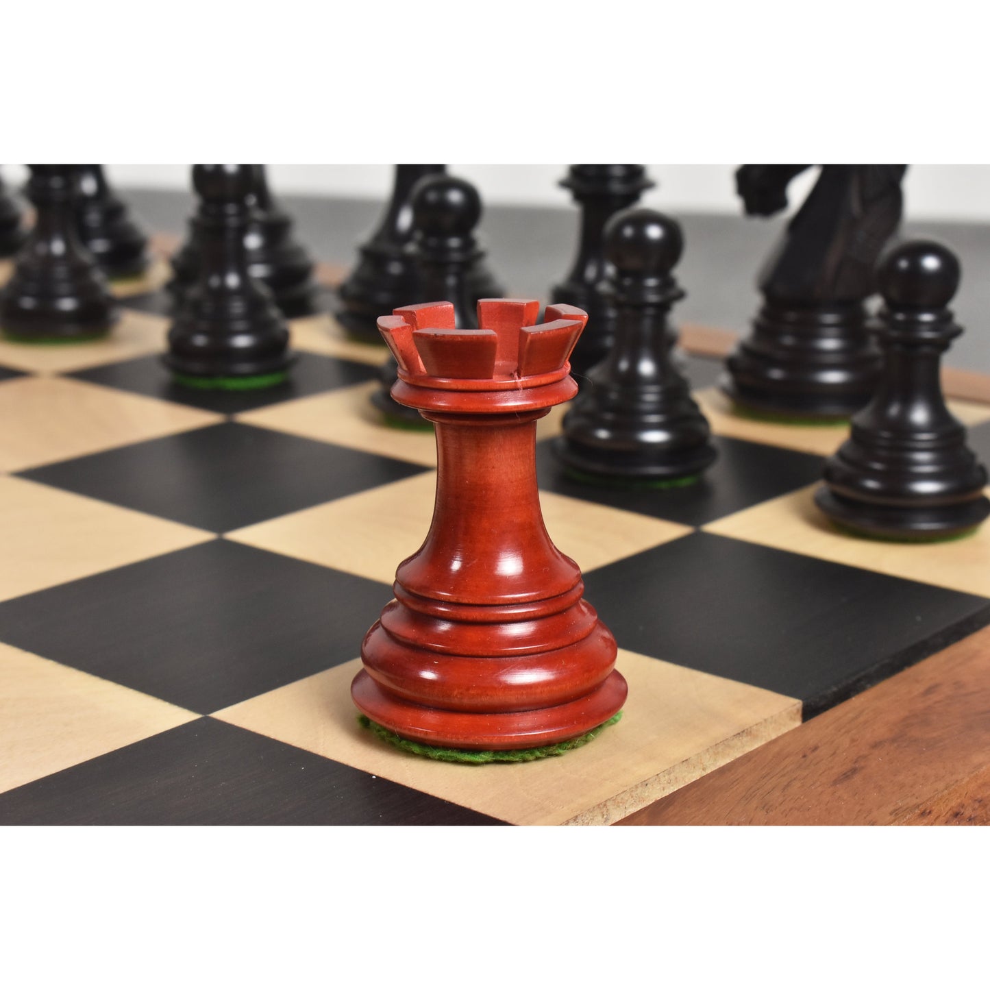 3.9" Old Columbian Staunton Weighted Chess Set- Chess Pieces Only-Crimson & Ebonised Boxwood