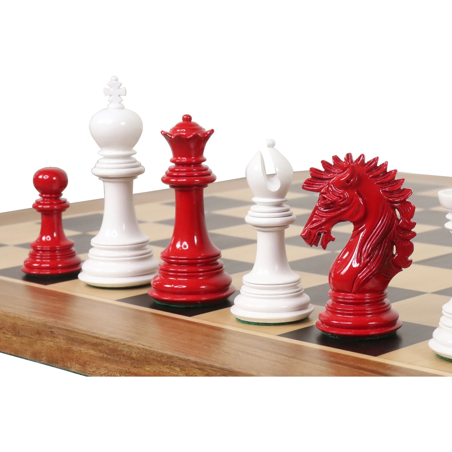 Combo of Mogul Staunton Lacquered Chess Pieces with 23" Large Ebony & Maple Wood Chessboard and Storage Box