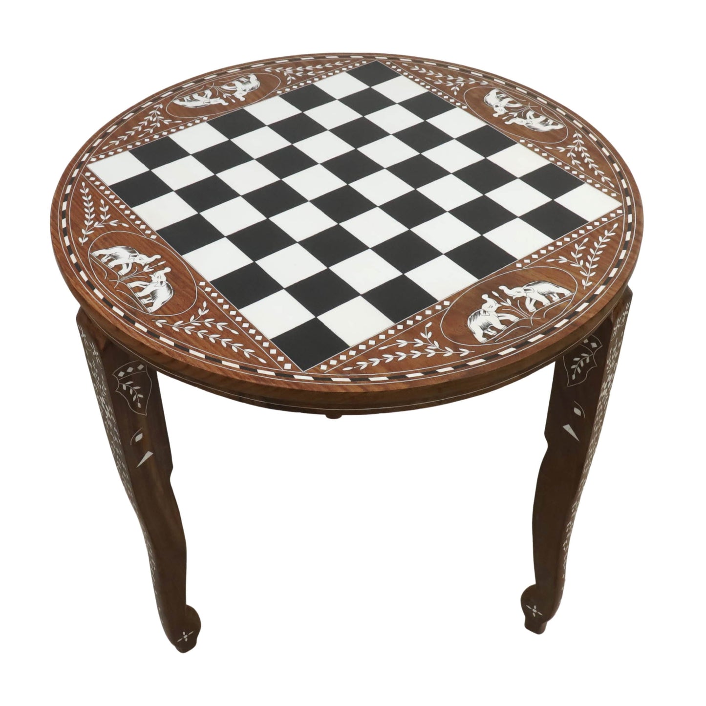 24" Boutique Luxury Round Chess Board Table with Staunton Chess Pieces - Weighted Ebonised Boxwood
