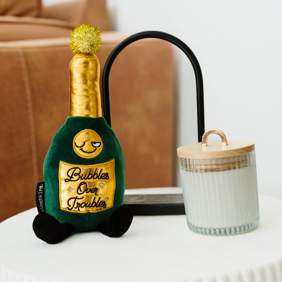 Plush Champagne Bottle "Bubbles Over Troubles"