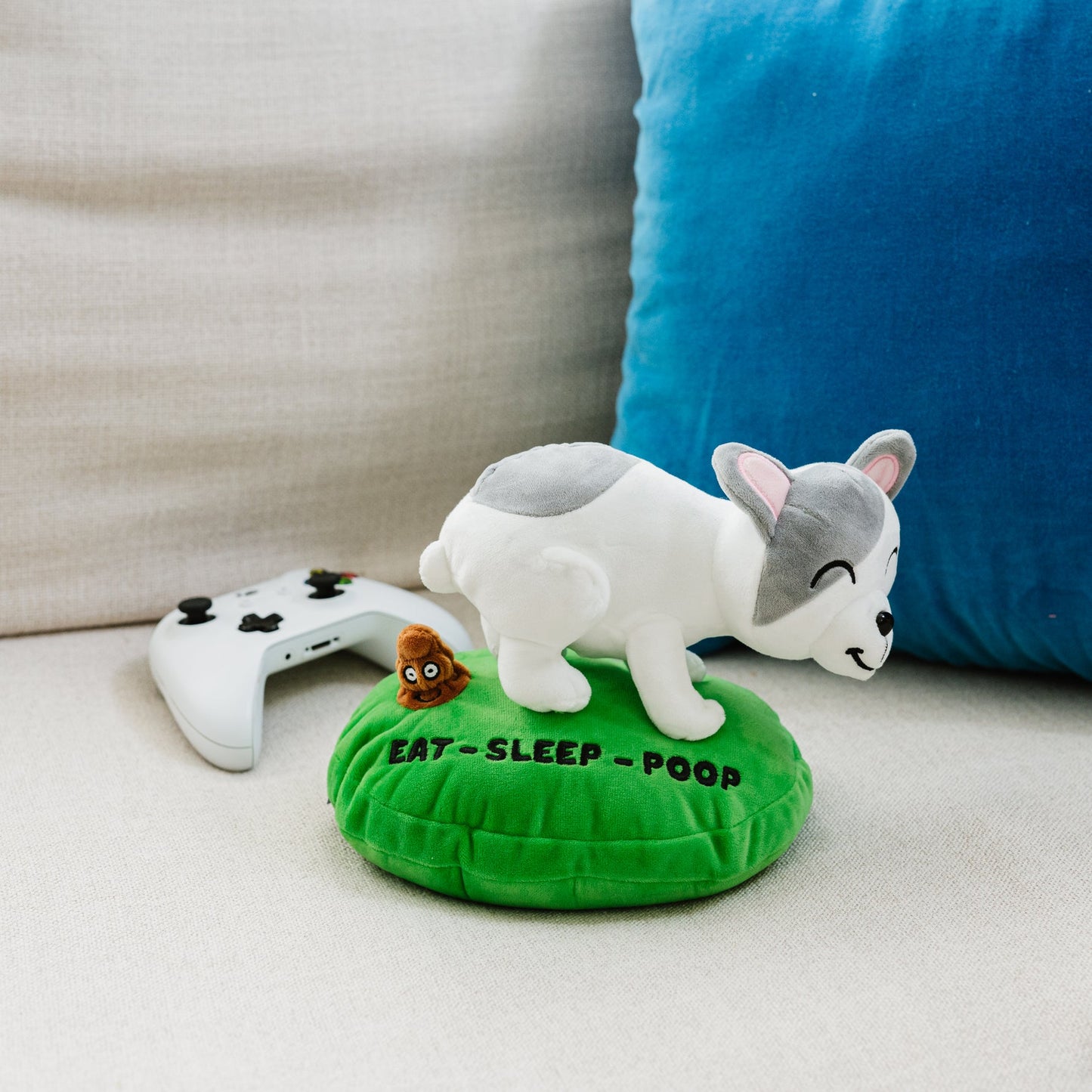 "Eat, Sleep, Poop" Pooping Dog Plushie