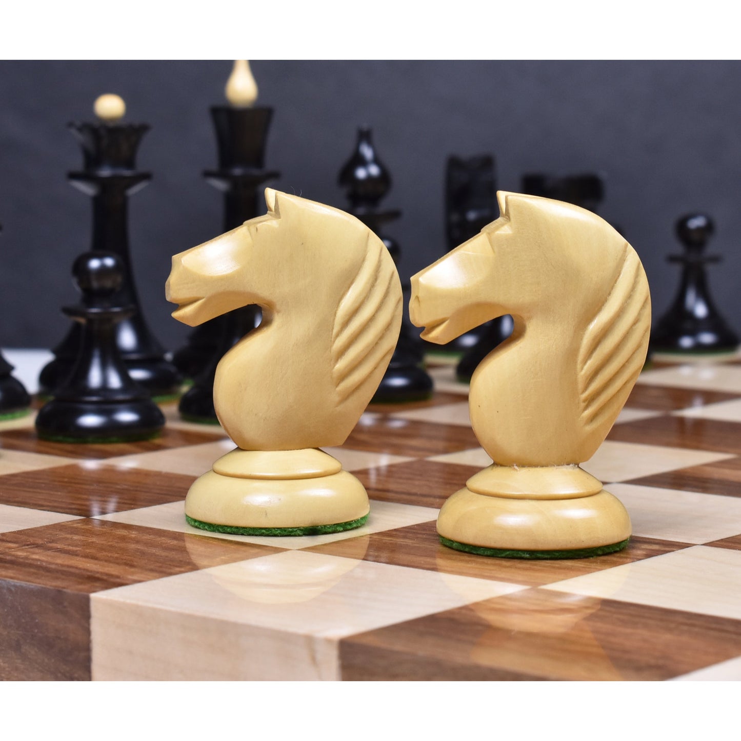 1950's Soviet Latvian Reproduced Chess Set- Chess Pieces Only- Ebonised Boxwood - 4"