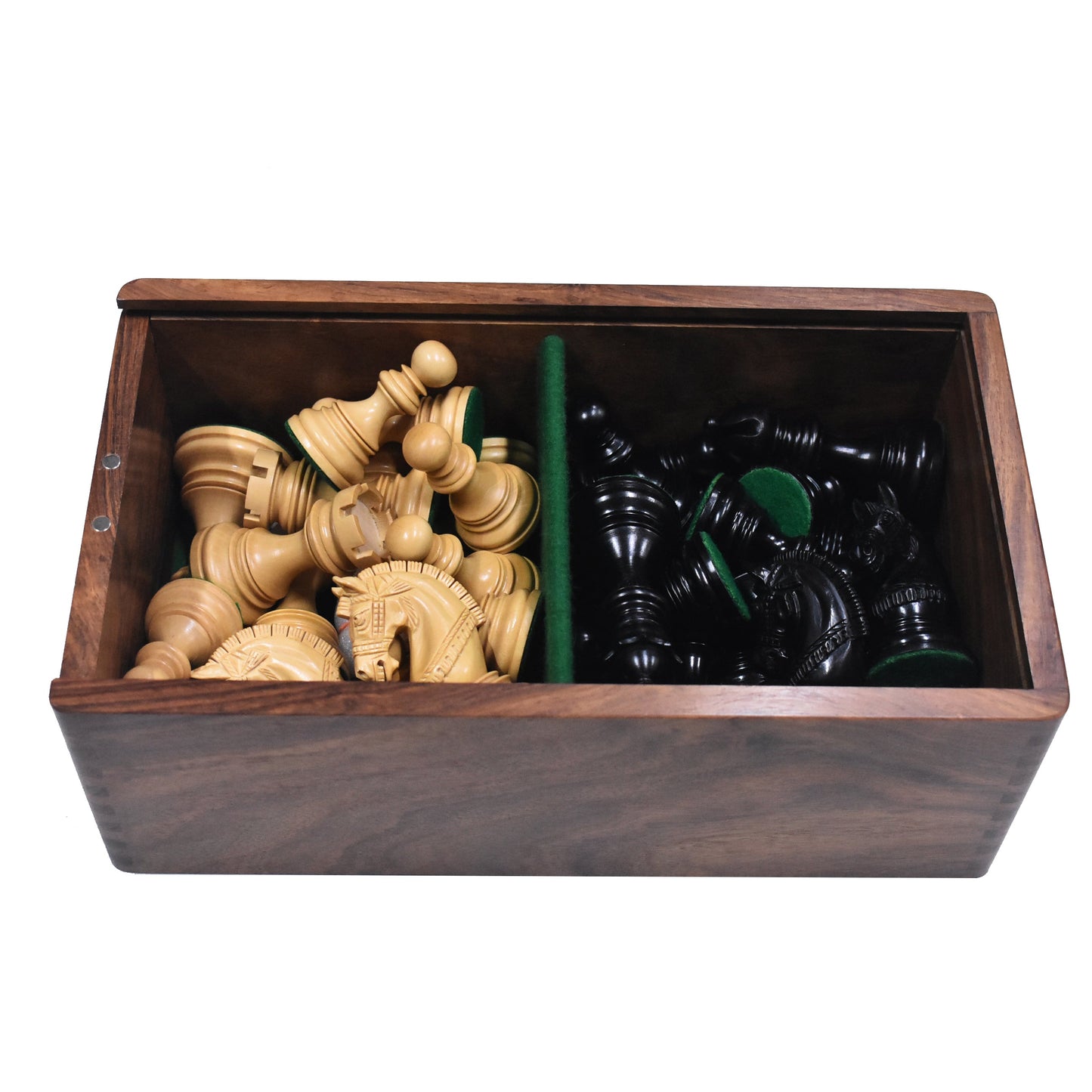 Combo of 4.1" Pro Staunton Weighted Ebonised Chess Pieces with 21"Board and Wooden Storage Box