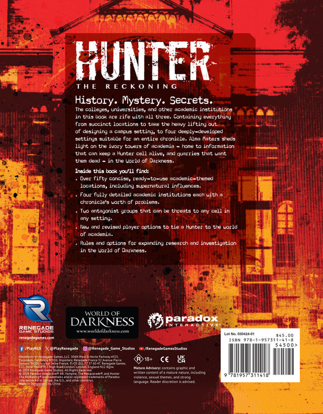 Hunter: The Reckoning: 5th Edition: Roleplaying Game Alma Maters Sourcebook