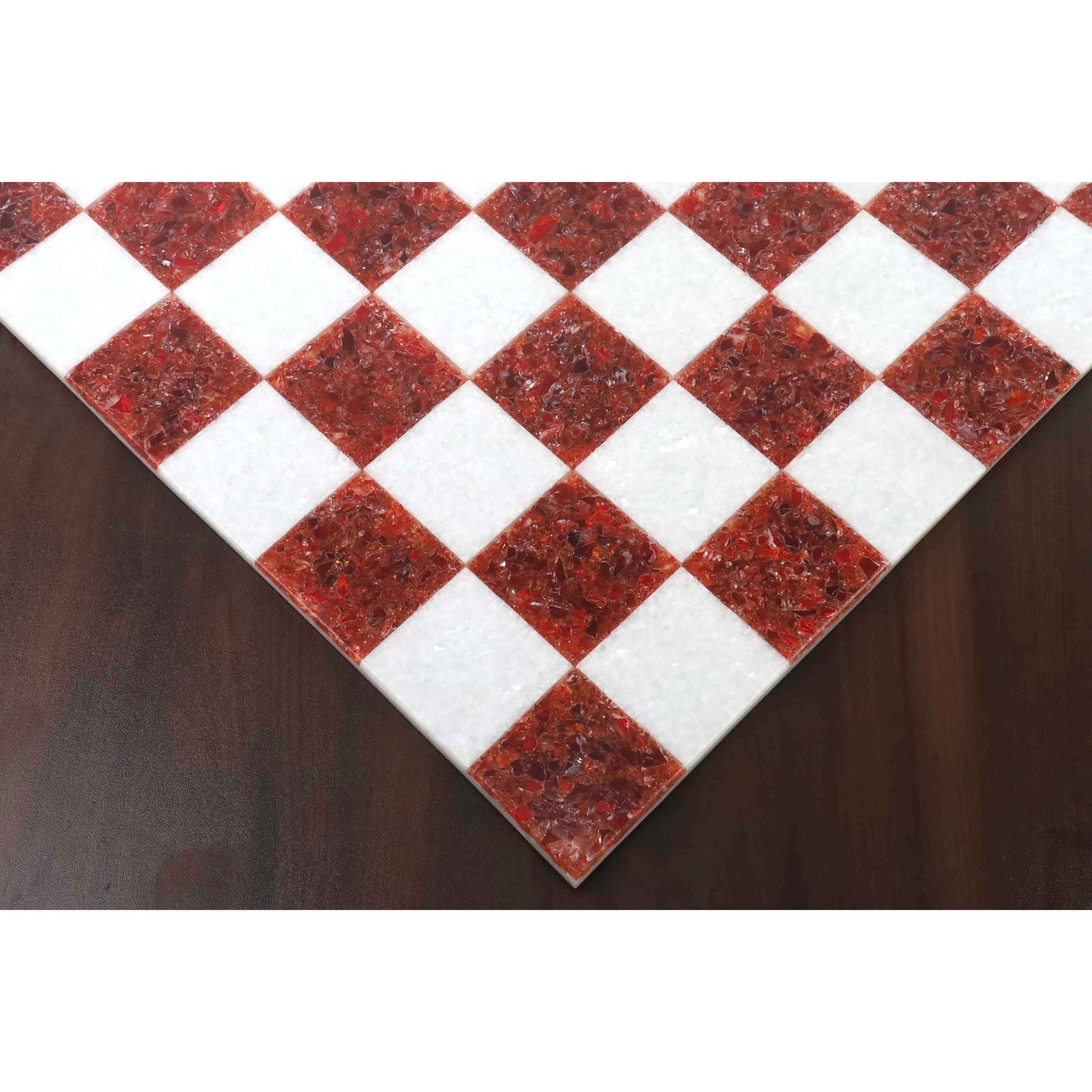 18'' Borderless Marble Stone Luxury Chess Board - Red and White Stone