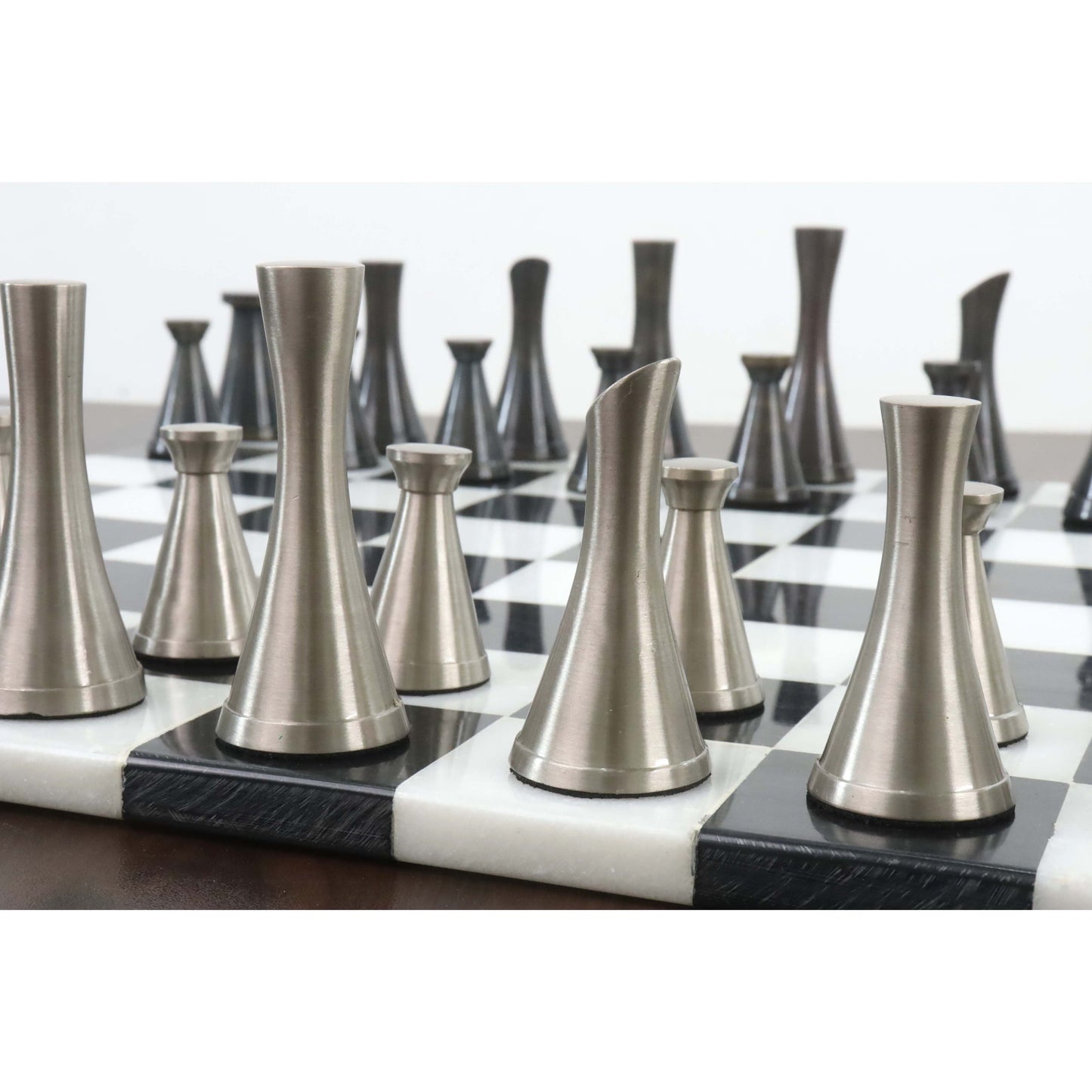 Combo of 3.1" Tower Series Brass Metal Luxury Chess Pieces with Marble Board and Storage Box