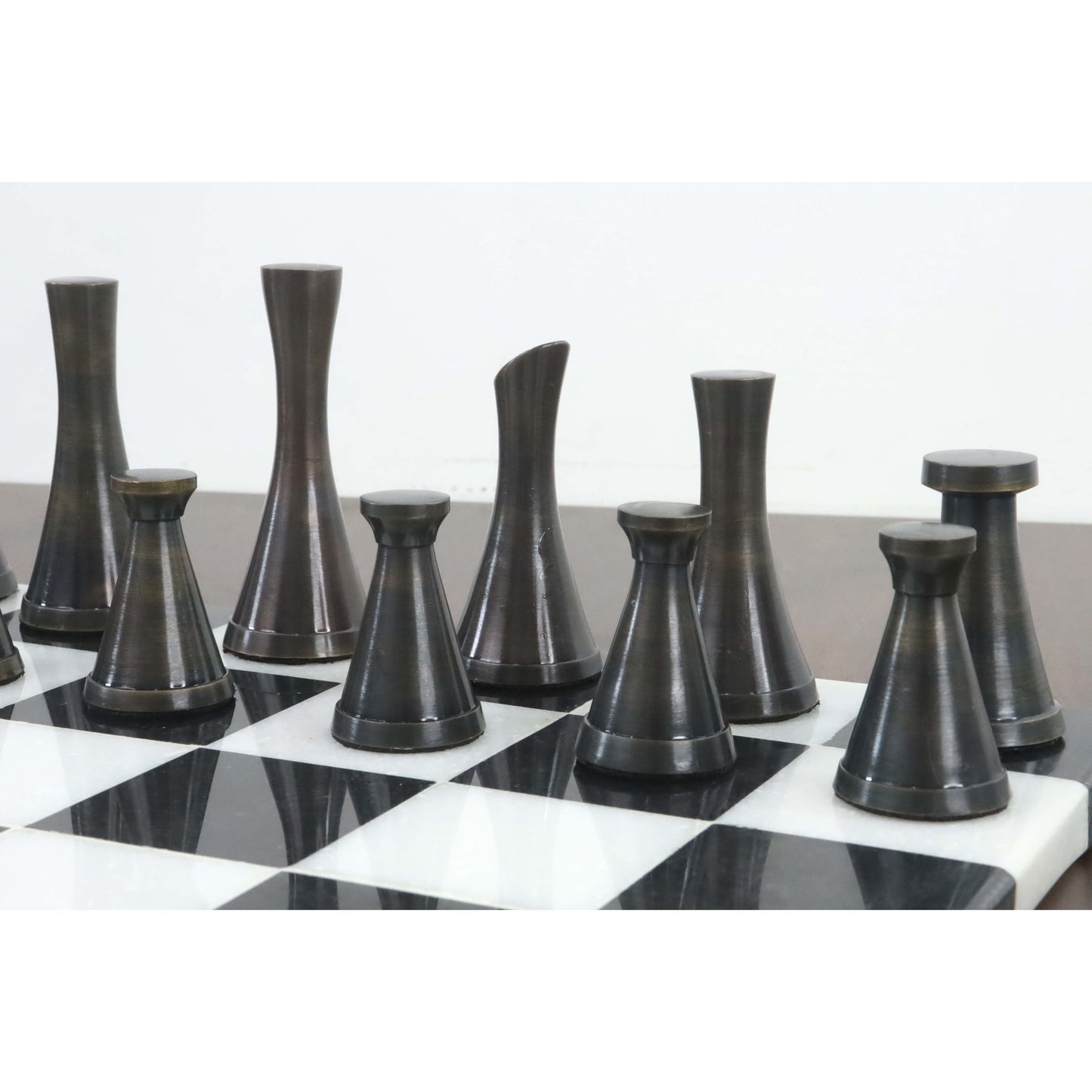 Combo of 3.1" Tower Series Brass Metal Luxury Chess Pieces with Marble Board and Storage Box