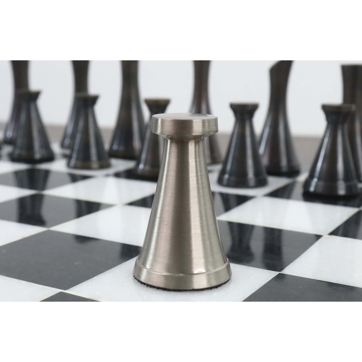 Combo of 3.1" Tower Series Brass Metal Luxury Chess Pieces with Marble Board and Storage Box