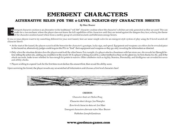 MCC RPG 0-Level Scratch-Off Character Sheets (Silver Scratch-Off Accessory)