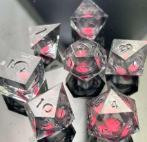 Sharp Edge Glow in the Dark Liquid Core RPG Dice Set - Midnight Rose