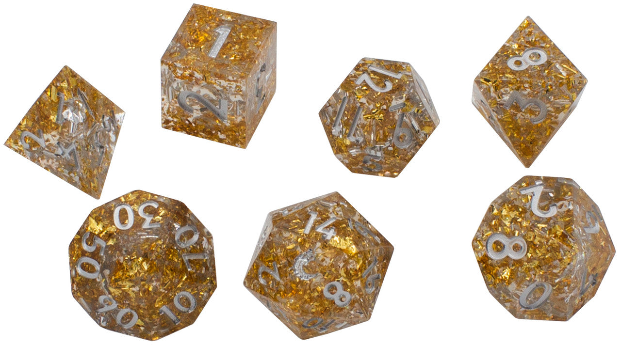 Old School 7 Piece DnD RPG Dice Set: Sharp Edged - Precious Metals