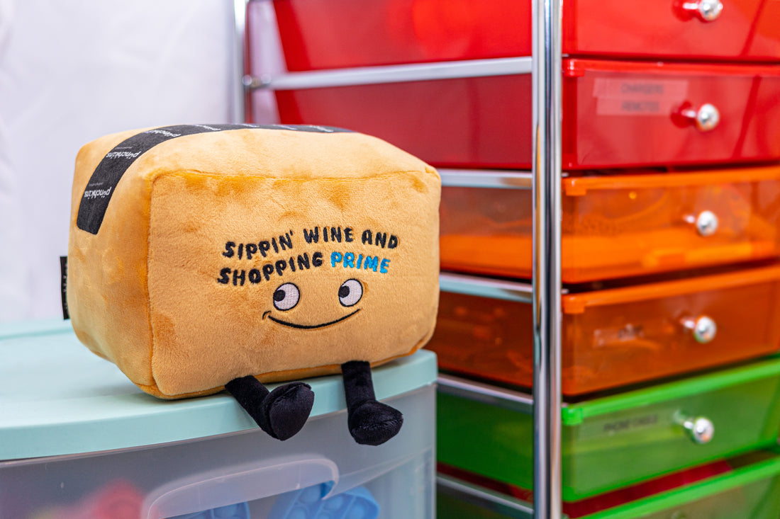 Plush Amazon Box "Sippin' Wine and Shopping Prime"