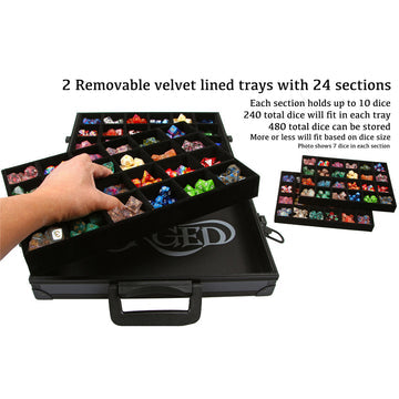 Dice Display Case and Rolling Tray with 2 Removable Divided Dice Trays - Storage Box Holds up to 480 Metal or Plastic Polyhedral Dice Sets