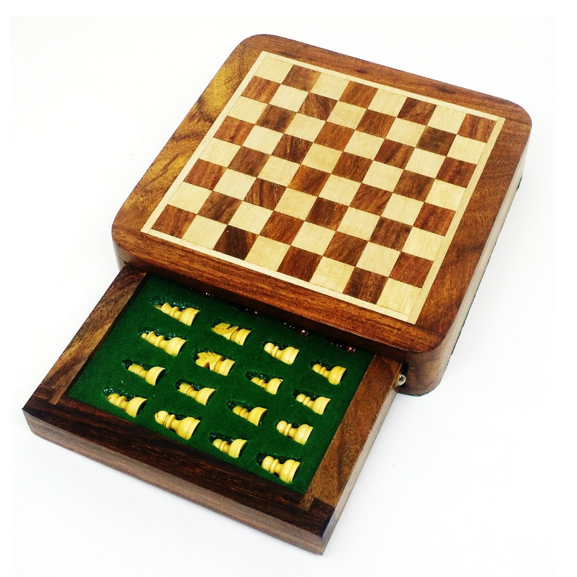 Magnetic Travel Chess set with Drawer 5" Golden Rosewood Sheesham wood