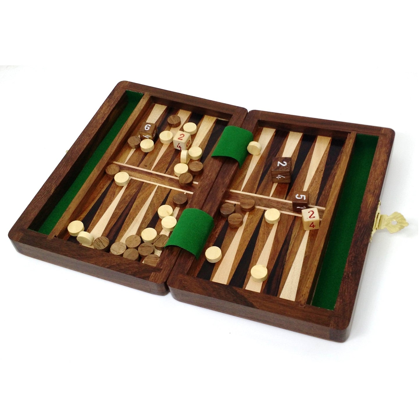 6" Wooden Travel Backgammon Set Includes Game Pieces & Folding Board - Warehouse Clearance - USA Shipping Only