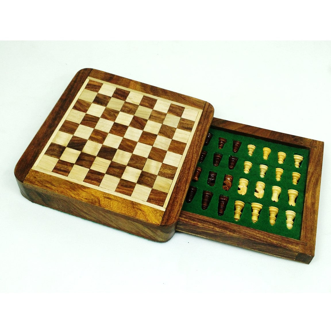 Magnetic Travel Chess set with Drawer 5" Golden Rosewood Sheesham wood