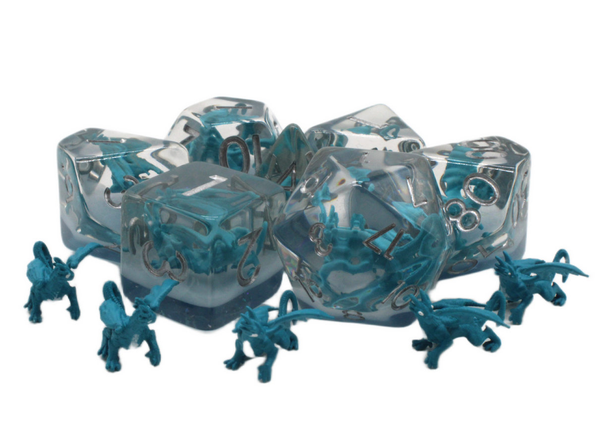 Old School 7 Piece DnD RPG Dice Set: Infused - Dragon Blue