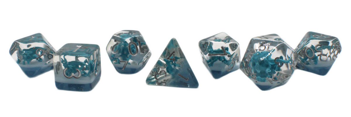 Old School 7 Piece DnD RPG Dice Set: Infused - Dragon Blue