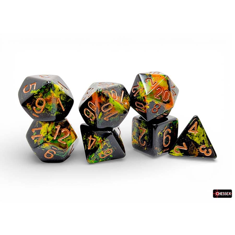 Brushed Dice: Polyhedral Deep Forest with Bronze 7-Die Set