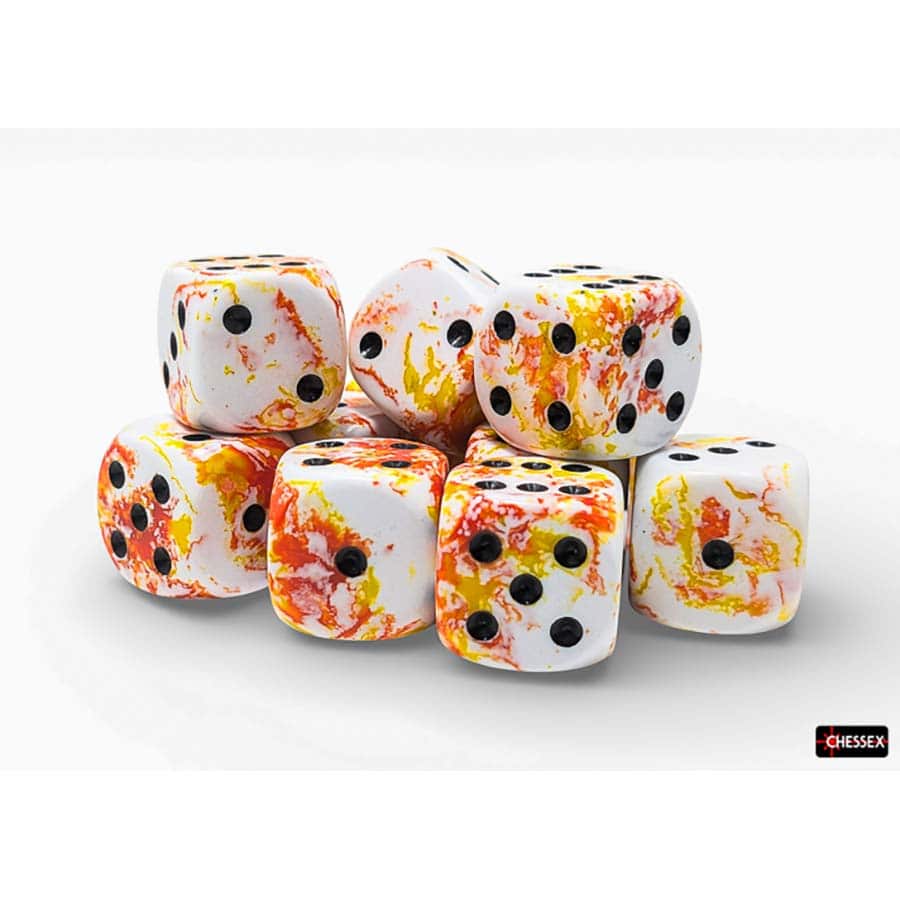 Brushed Dice: 16MM D6 Sunrise with Black Dice Block (12 Dice)
