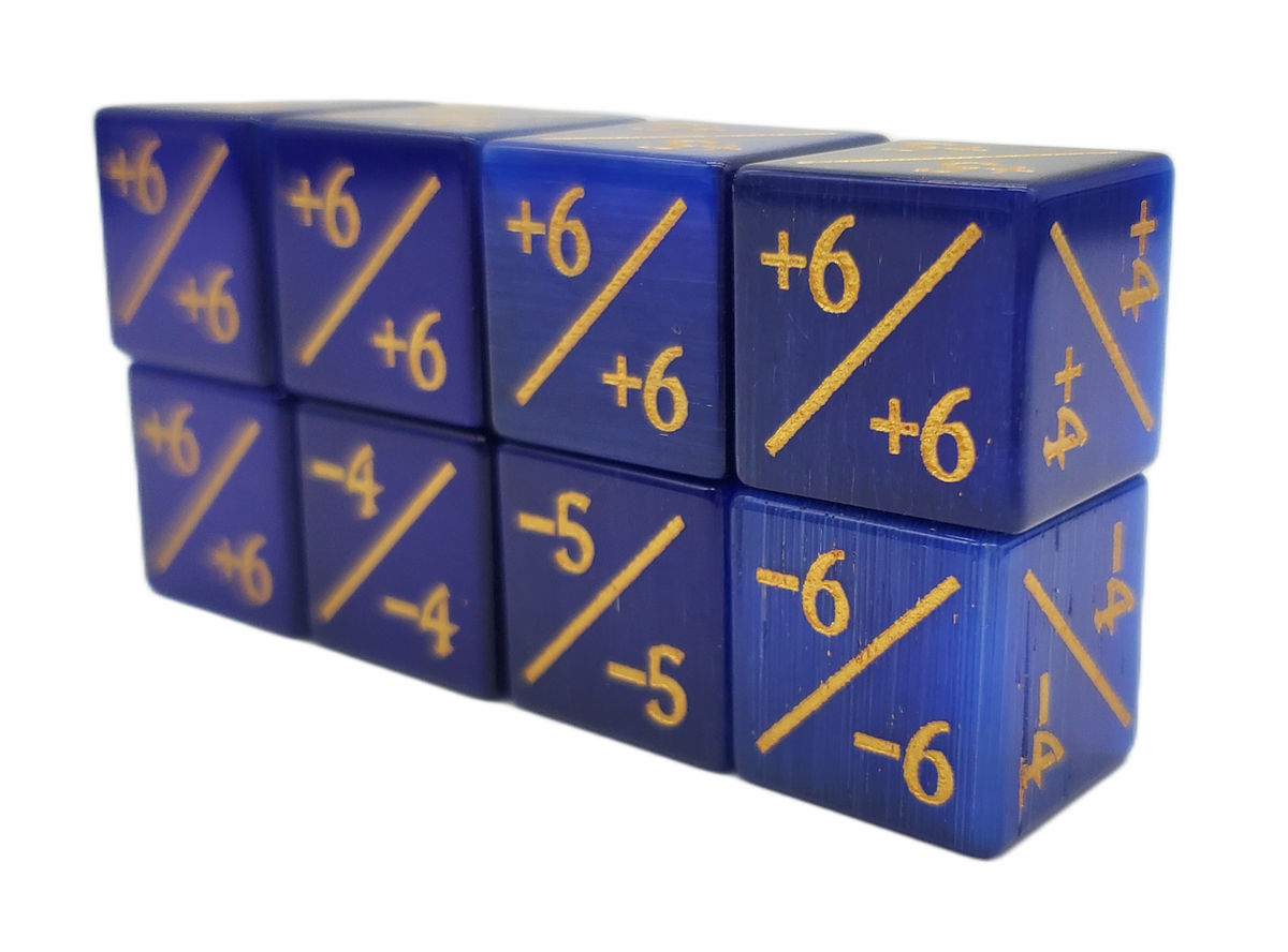 Old School Dice: Gemstone +/- Counter Dice - Cat's Eye Blue