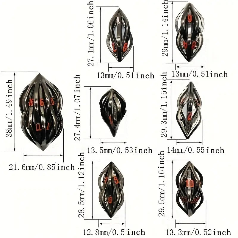 Braided Hollow Metal RPG 7 Dice Set