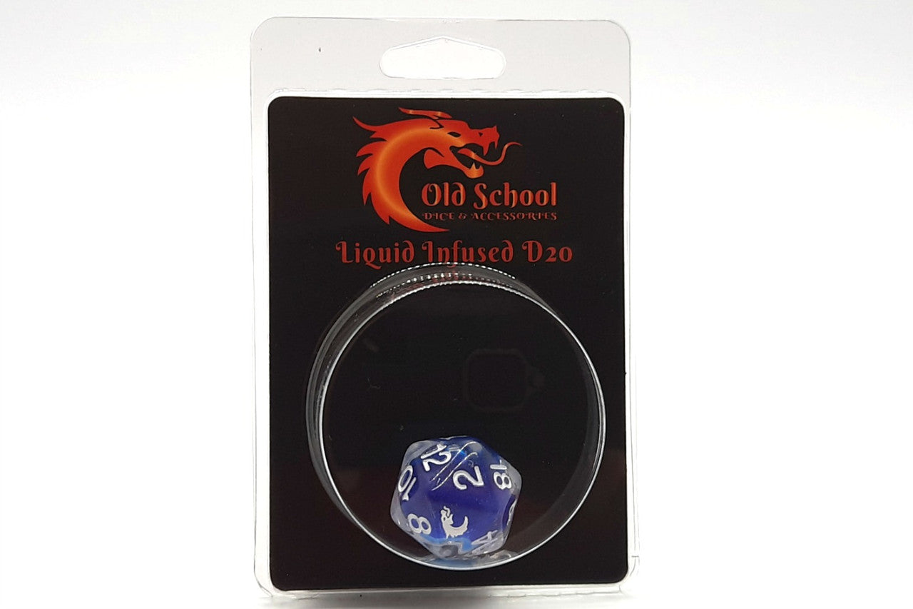 Old School D20 DnD RPG Die: Liquid Infused - Metallic Blue
