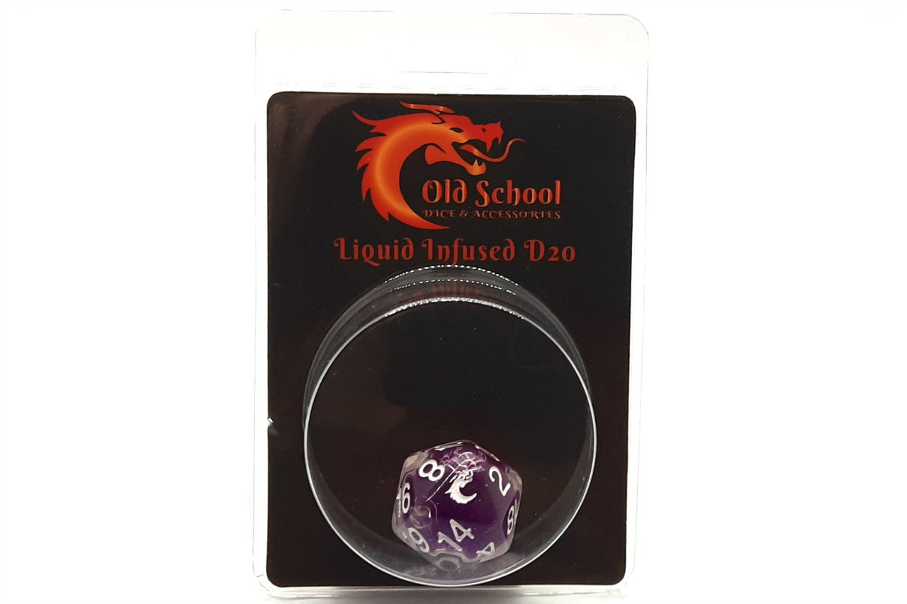 Old School D20 DnD RPG Die: Liquid Infused - Metallic Purple
