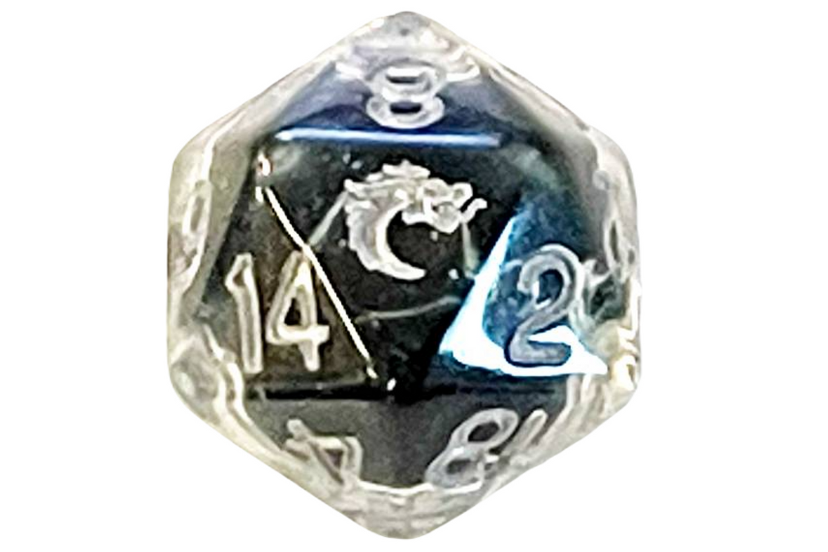 Old School D20 DnD RPG Die: Liquid Infused - Metallic Black