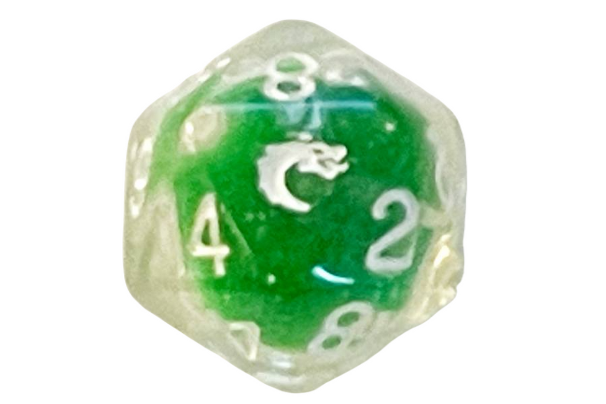 Old School D20 DnD RPG Die: Liquid Infused - Metallic Green