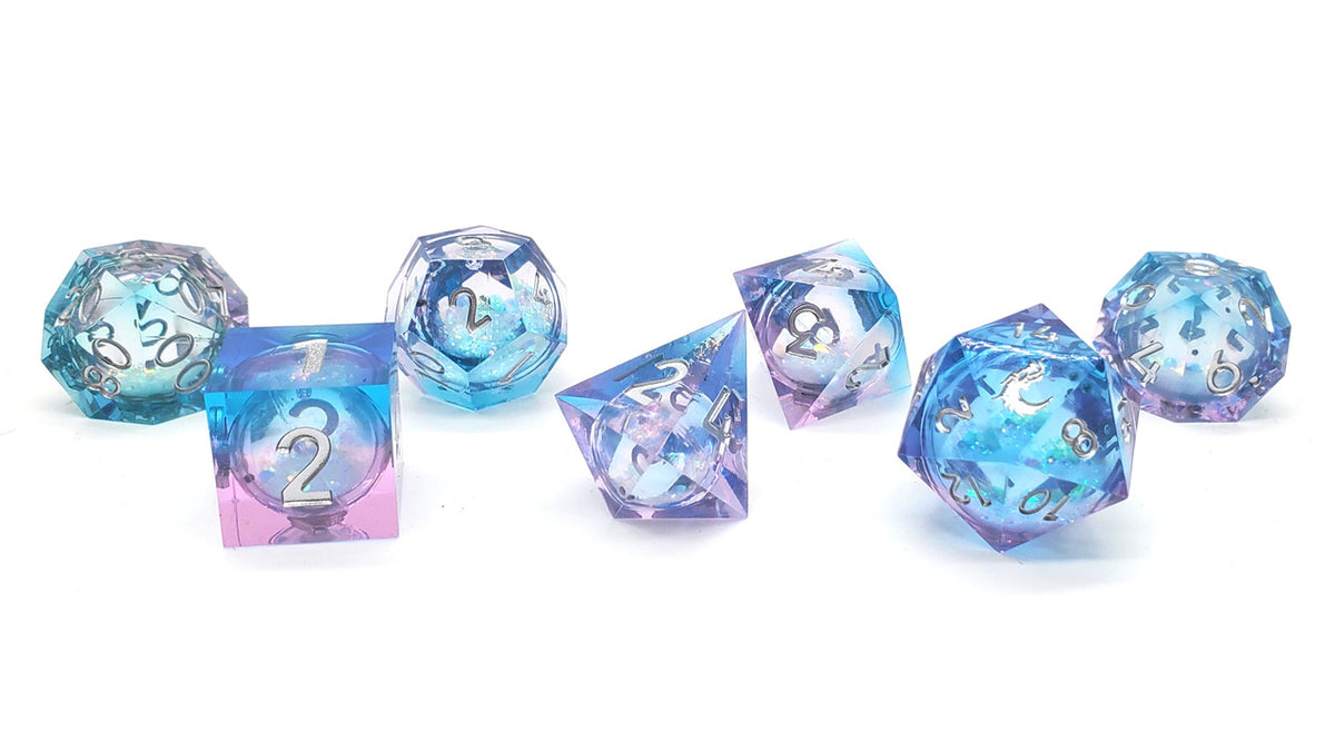 Old School 7-Piece Sharp Edged Dice Set: Liquid Infused - Twilight Fury