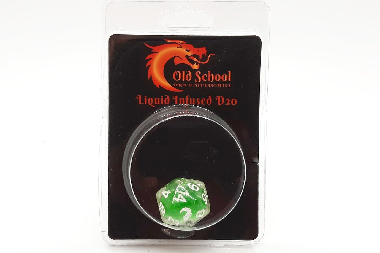 Old School D20 DnD RPG Die: Liquid Infused - Metallic Green
