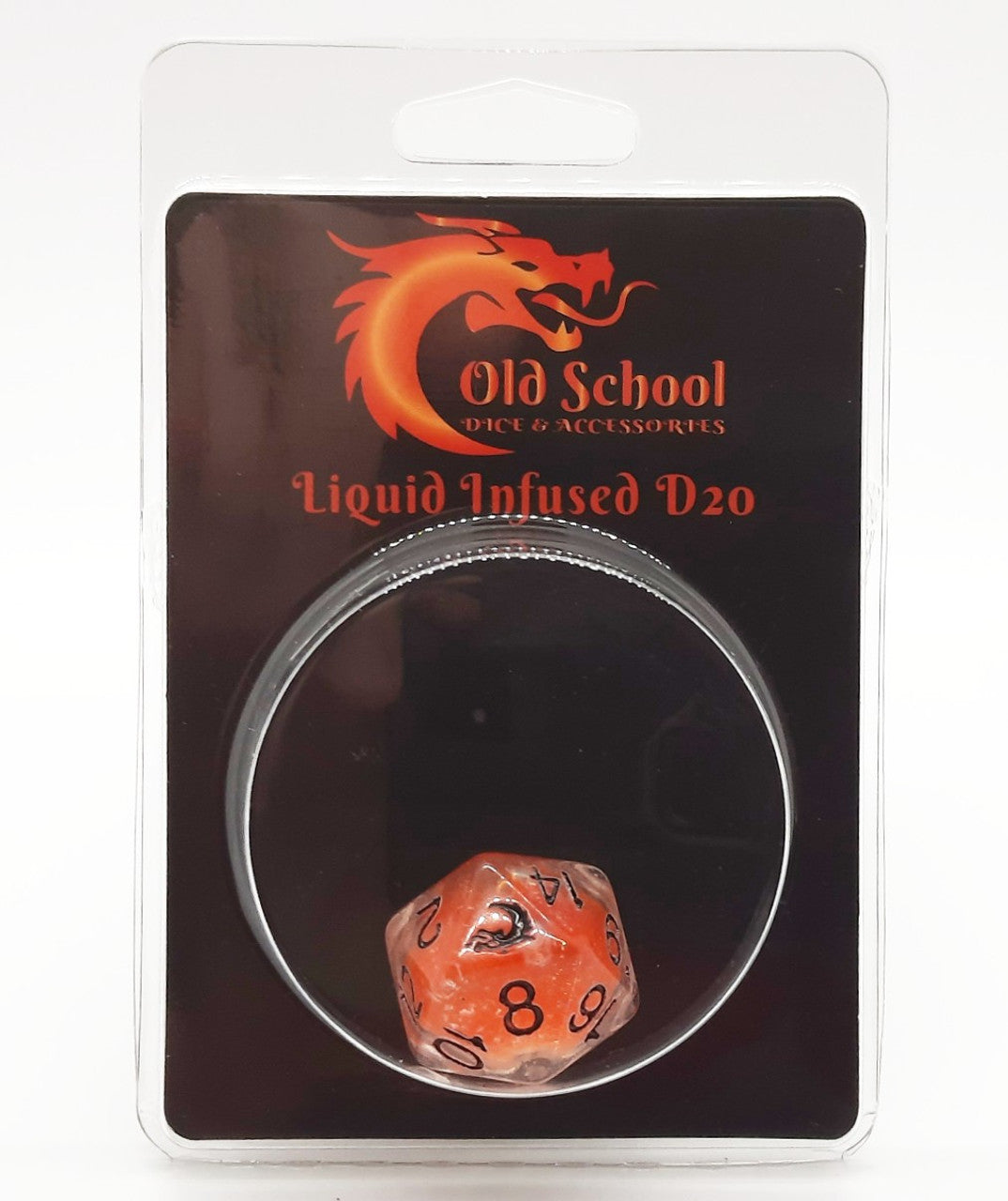 Old School D20 DnD RPG Die: Liquid Infused - Metallic Orange